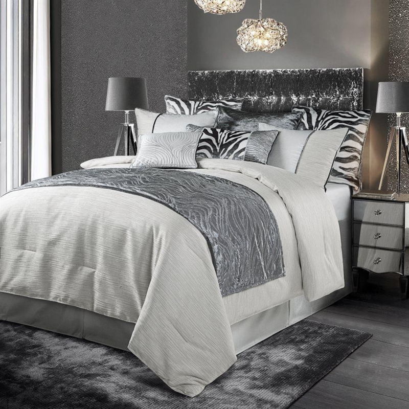 Bedding Set Champagne Metallic Embroidery Tiered Ruffled Skirt Opulent