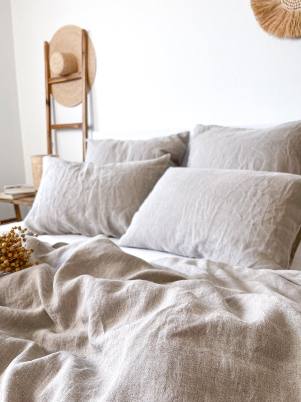 Bedding Set Washed Linen Texture Rumpled Look Scandinavian Style Earthy