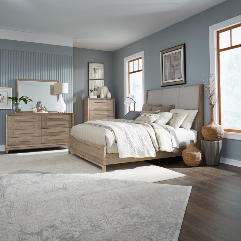 Bedroom Set Arched Button Tufted Upholstery Weathered Grey Finish