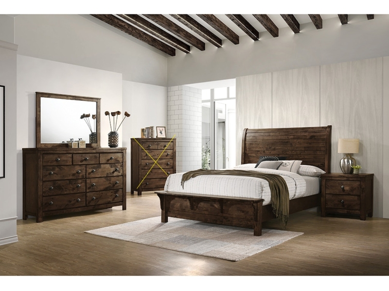 Bedroom Set Blue Grey Finish with Contrasting Wood Toned Tops Rustic