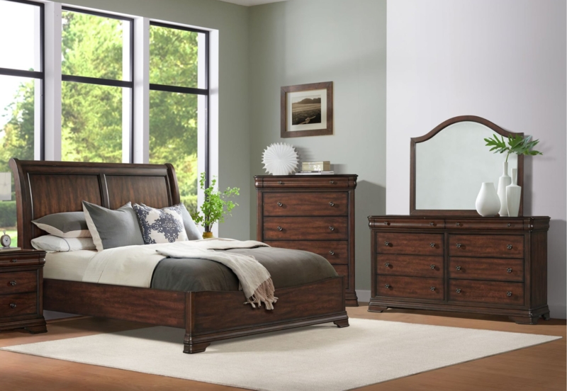 Bedroom Set Classic Dark Wood Sleigh Headboard Bracket Feet