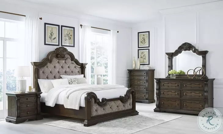 Bedroom Set Dark Brown Panel Picture Frame Molding Transitional