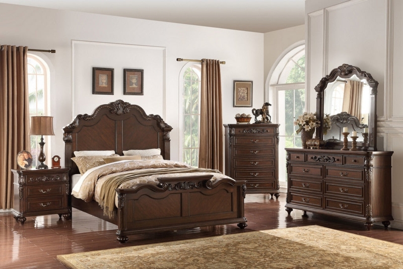 Bedroom Set Dark Brown Transitional Arched Headboard Bun Feet
