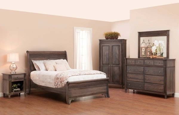 Bedroom Set Dark Stain Recessed Panel Headboard Craftsman Traditional