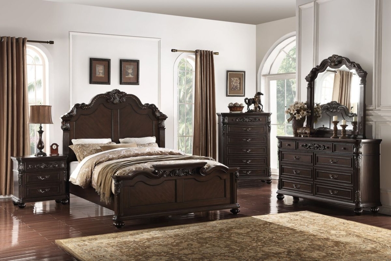 Bedroom Set Dark Wood Finish Metal Scrollwork Bun Feet Rustic Lodge