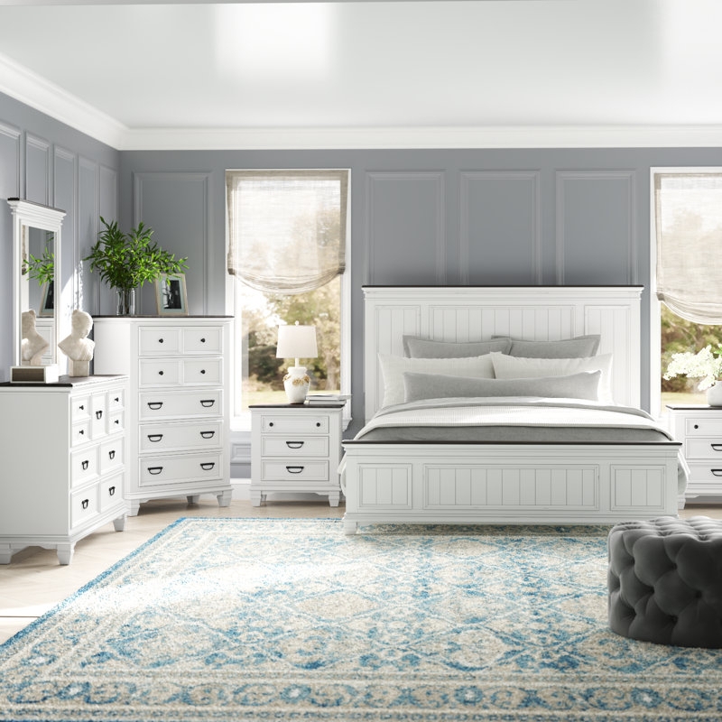 Bedroom Set Distressed Weathered Finish Grey Brown Panel Bed Farmhouse