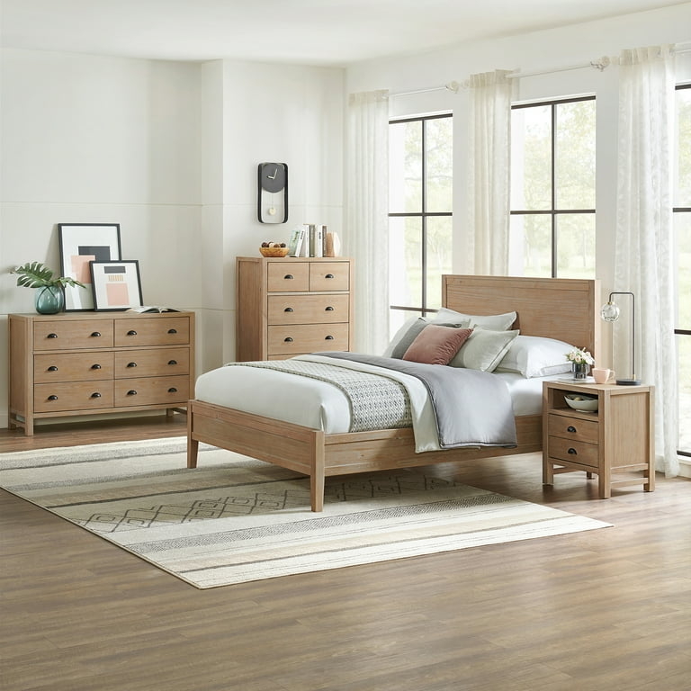 Bedroom Set Driftwood Grey Finish Farmhouse Style Panel Headboard