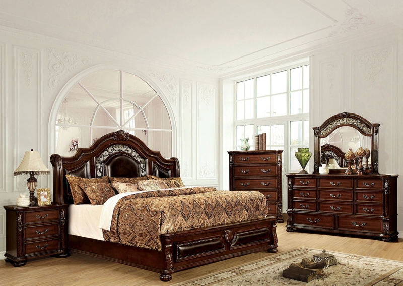 Bedroom Set Espresso Finish Button Tufting Padded Headboard Traditional