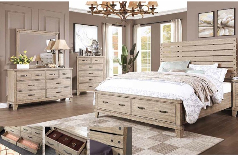 Bedroom Set Espresso Finish Traditional Button Tufted Fabric Inserts
