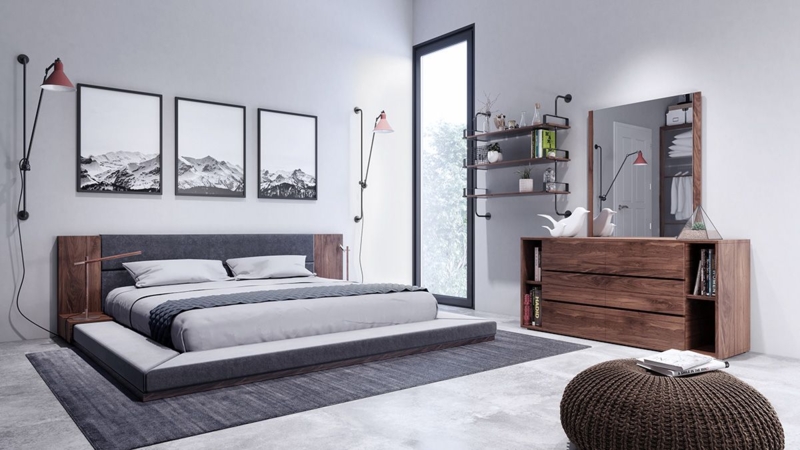 Bedroom Set featuring Extra Tall Headboard with Vertical Channels