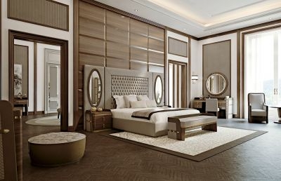 Bedroom Set Gold Leaf Scrollwork Ivory Button Tufted Ornate Style