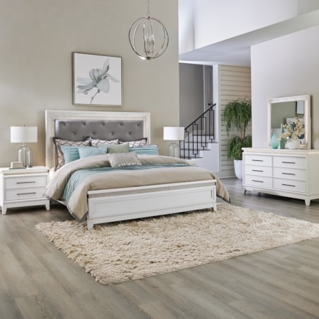 Bedroom Set Gray Brown Wash Horizontal Plank Detail Transitional Style