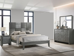 Bedroom Set Gunmetal Grey Finish Modern Paneled Headboard Design