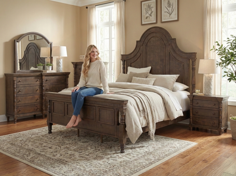 Bedroom Set Honey Brown Horizontal Plank Detail Rustic Farmhouse