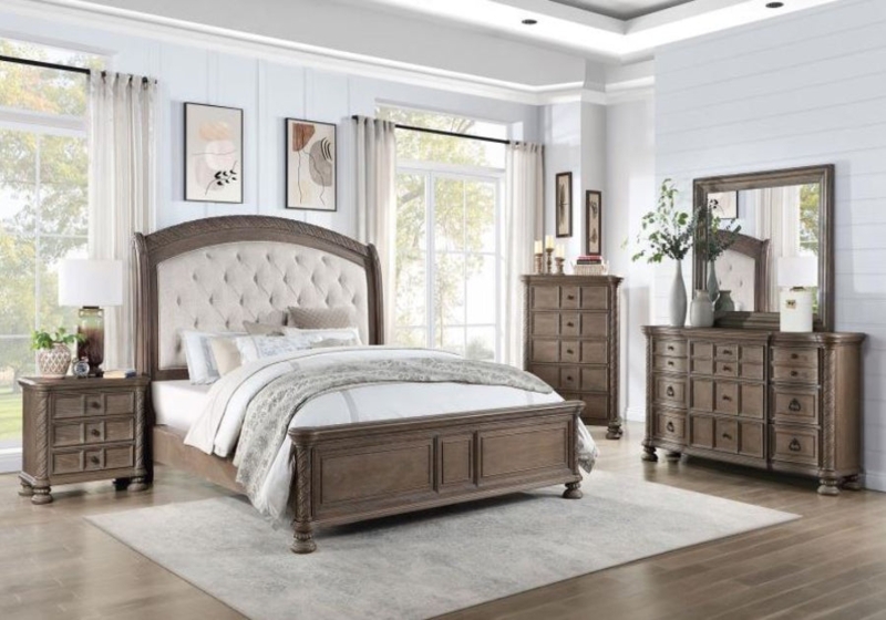 Bedroom Set in Espresso Wood with Silver Metallic Trim