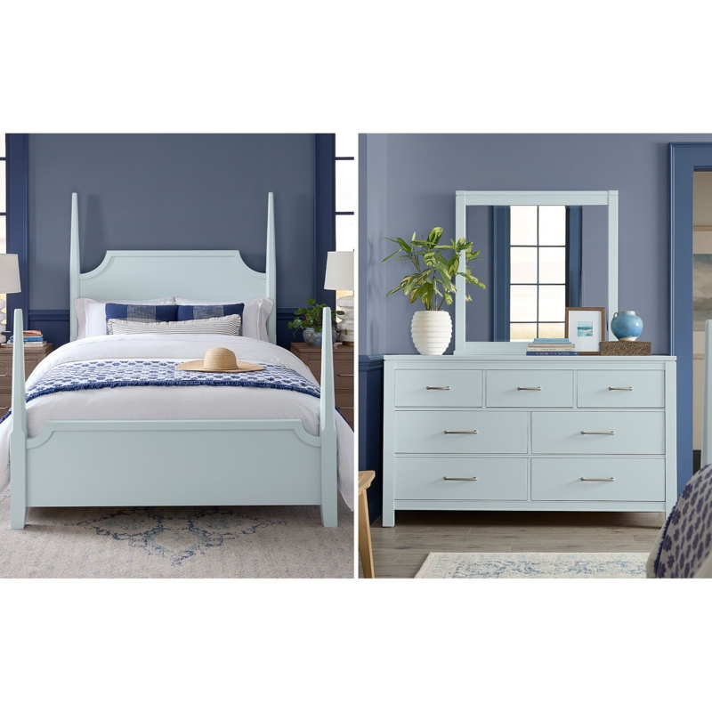 Bedroom Set in Two-Tone Navy and Wood with Planked Headboard