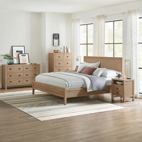 Bedroom Set Light Driftwood Finish Tapered Legs Mid-Century