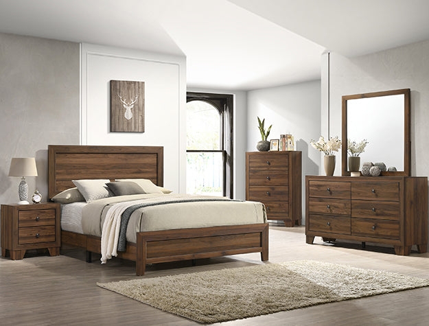 Bedroom Set Light Wood Toned Horizontal Plank Detail Contemporary
