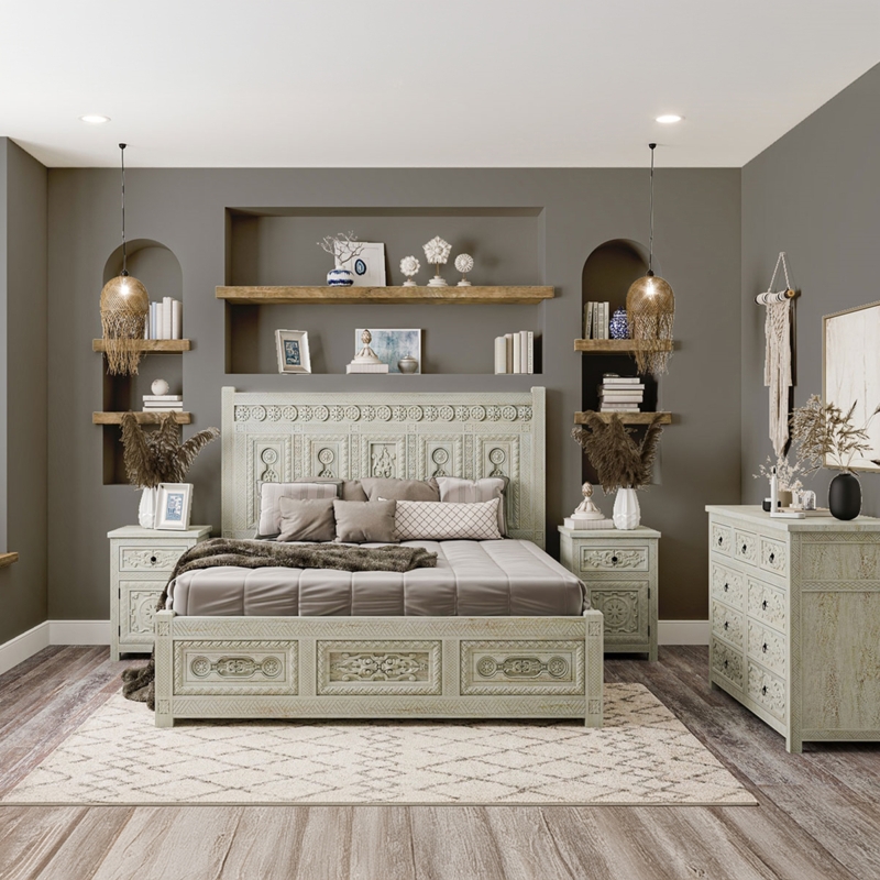 Bedroom Set Mahogany Wood Tone Farmhouse Rustic X Brace Detailing