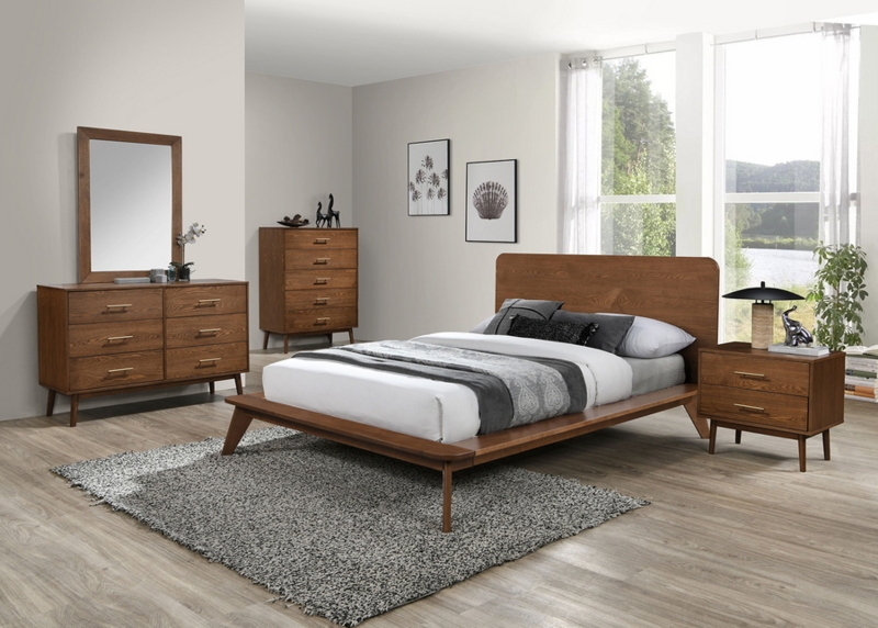 Bedroom Set Mid Century Modern Walnut Finish with Integrated Pulls