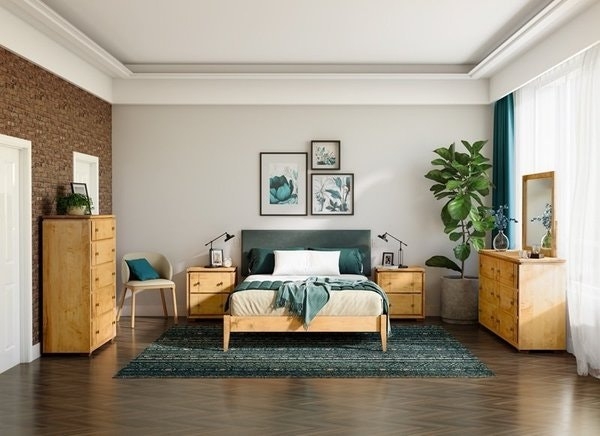 Bedroom Set: Mission Silhouette with Vertical Slats in Dark Wood Tone
