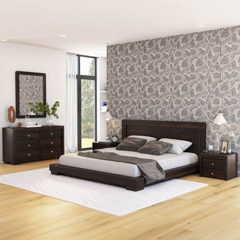 Bedroom Set Modern Farmhouse Espresso Wood Slatted Headboard Cup Pulls