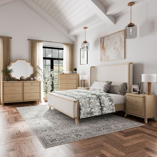 Bedroom Set Modern Natural Oak Plank Design 6-Piece Suite