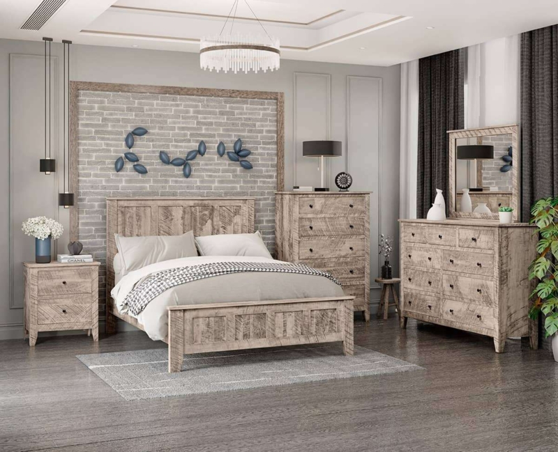 Bedroom Set Natural Oak Upholstered Panel Headboard Farmhouse