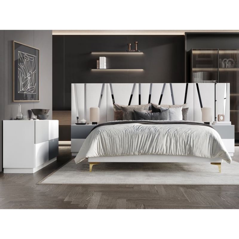 Bedroom Set Navy Blue Channel Tufted Upholstery Contemporary Luxury