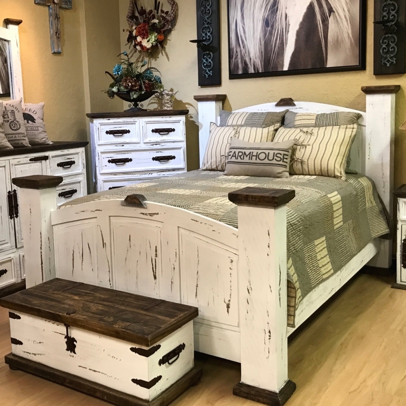 Bedroom Set Ornate Carved Medallion Distressed Antique White Finish
