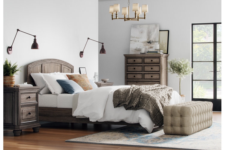 Bedroom Set Scandinavian Light Wood Tapered Legs Upholstered