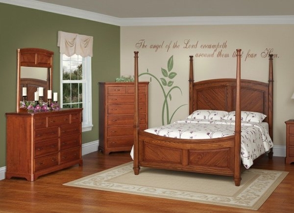Bedroom Set Traditional Rustic Cherry Wood Tone Four Poster Bed