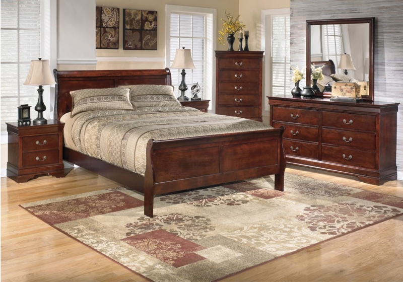 Bedroom Set Traditional Sleigh Headboard Molded Trim Dark Finish