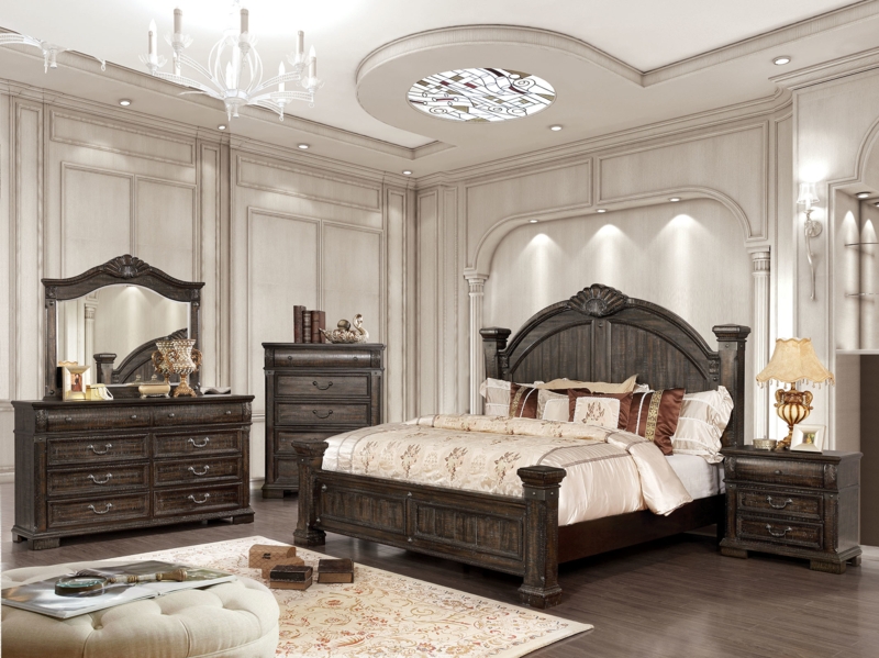Bedroom Set Tufted Upholstered Headboard Walnut Finish