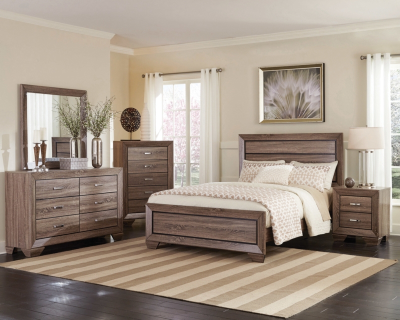 Bedroom Set Warm Amber Finish Panel Headboard Suite