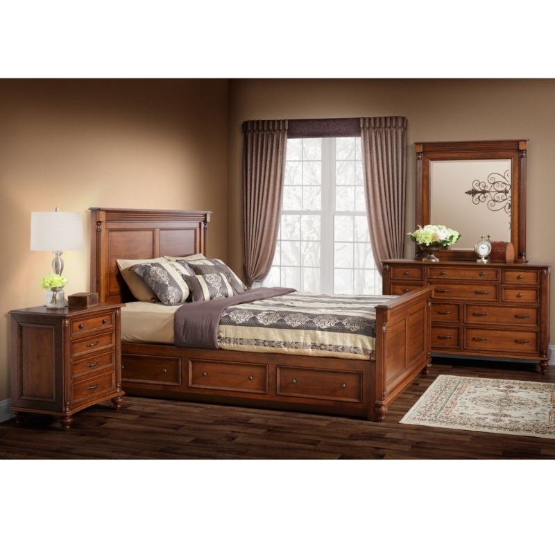 Bedroom Set Warm Brown Wood Craftsman Style Paneled Headboard