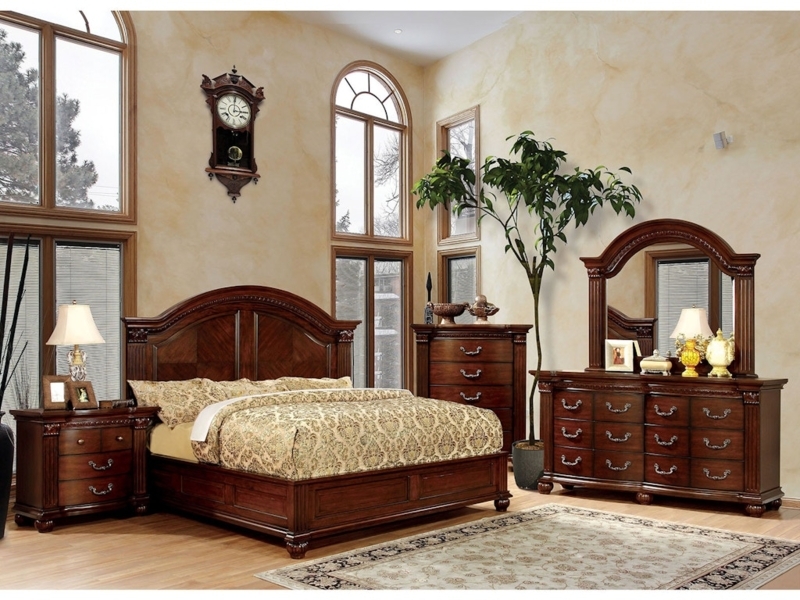 Bedroom Set Warm Brown Wood Toned Mission Style Recessed Panels