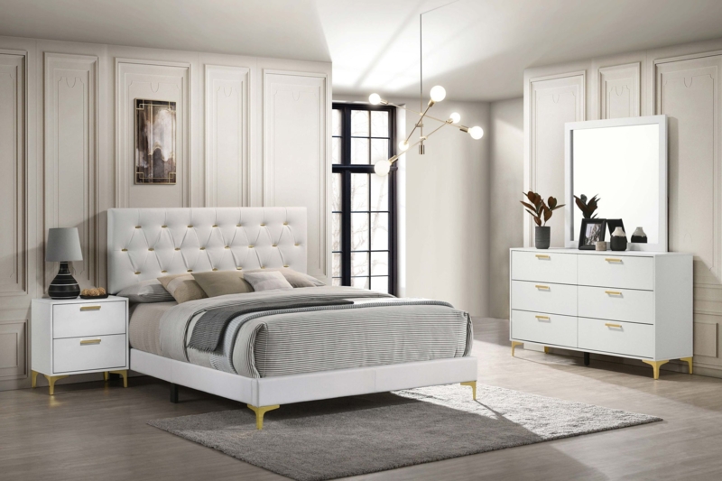 Bedroom Set White Coastal Cottage with Slatted Headboard and Footboard