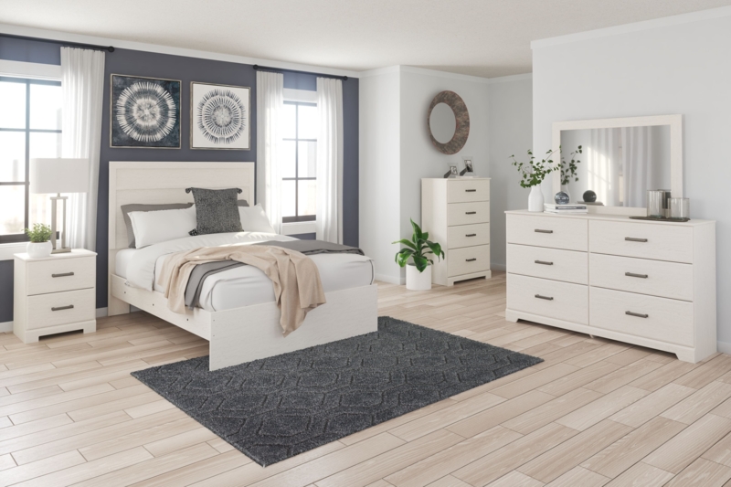 Bedroom Set White Farmhouse Style Panel Bed Recessed Drawer Fronts