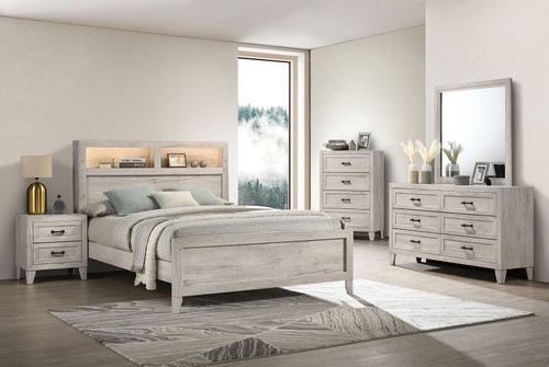 Bedroom Set Whitewashed Finish Coastal Farmhouse King Size Panel Bed