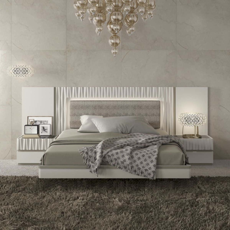 Bedroom Set with Glossy Finish and Channel Tufted Headboard