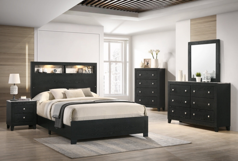 Bedroom Set with Integrated LED Panel Headboard