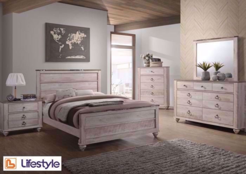 Bedroom Set with Louvered Panels Coastal Cottage Style Bun Feet