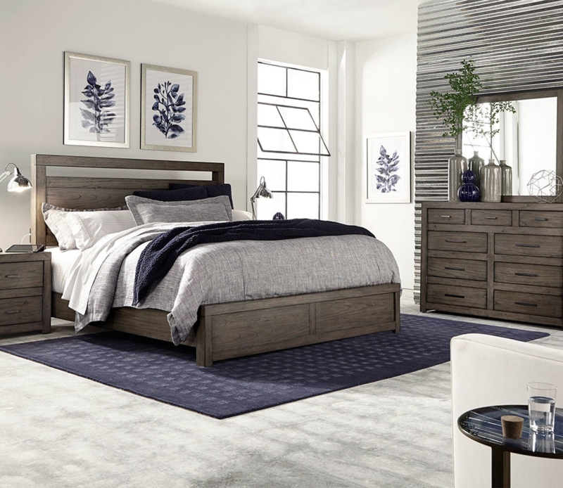 Bedroom Set with Mixed Material Headboard and Gold Accent Hardware