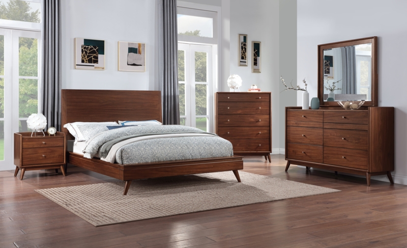 Bedroom Set with Tapered Dowel Legs and Mixed Material Headboard