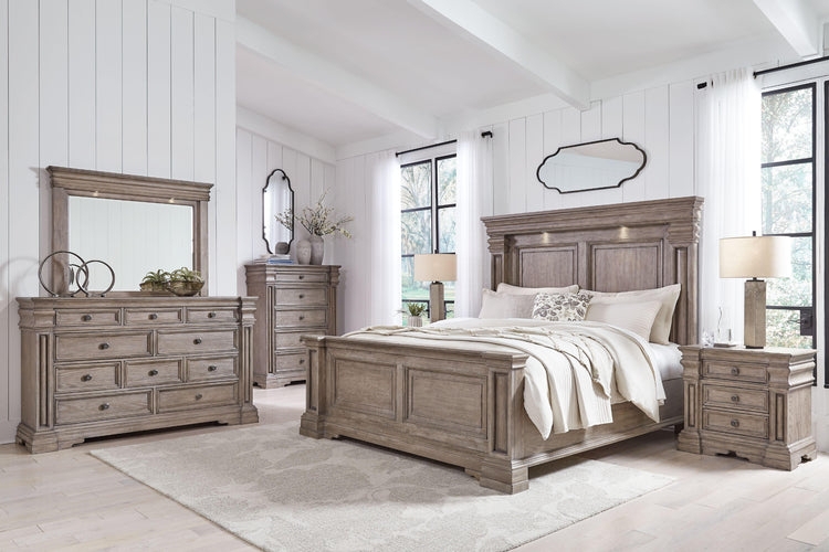 Bedroom Set with Weathered Gray Finish and Upholstered Panel Headboard