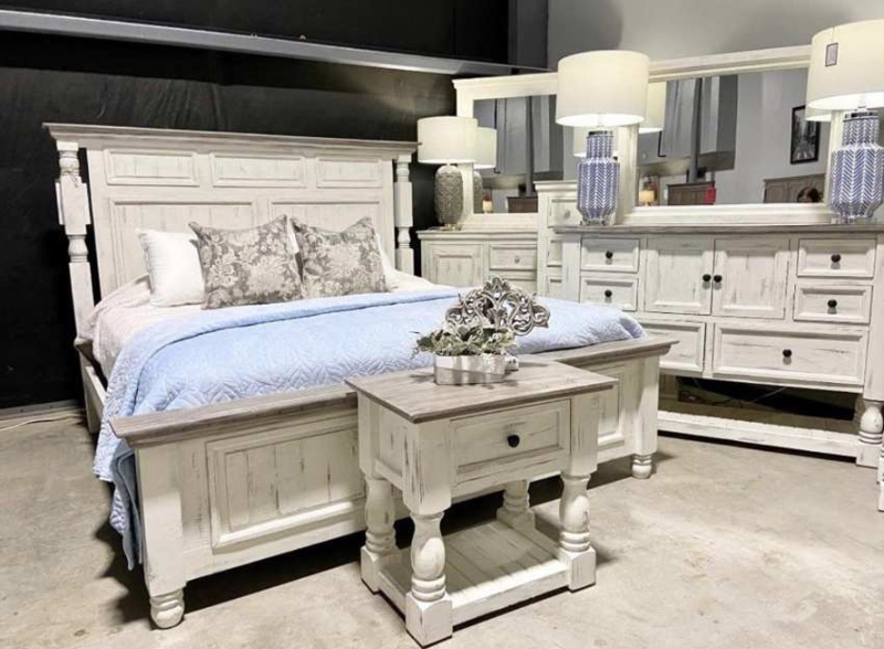 Bedroom Set X-Brace Details Modern Farmhouse Two-Tone Finish Block Feet