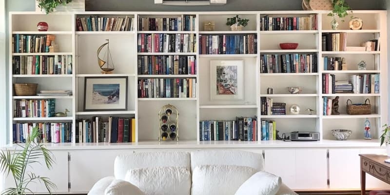 Before and After: A Bold Living Room Bookshelf Transformation for Less than  $100 | Apartment Therapy