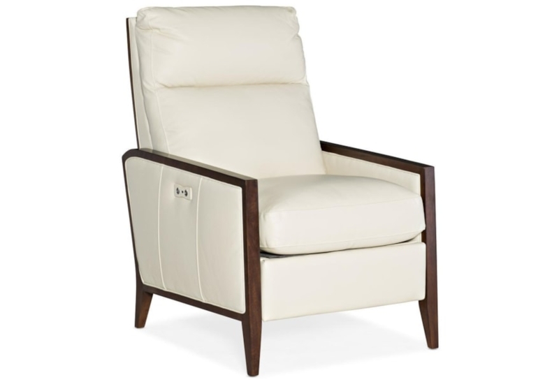 Beige High-Leg Recliner with Wood Arm Accents & Tapered Legs