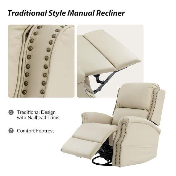 Beige Transitional Recliner with Side Pocket & Track Arms